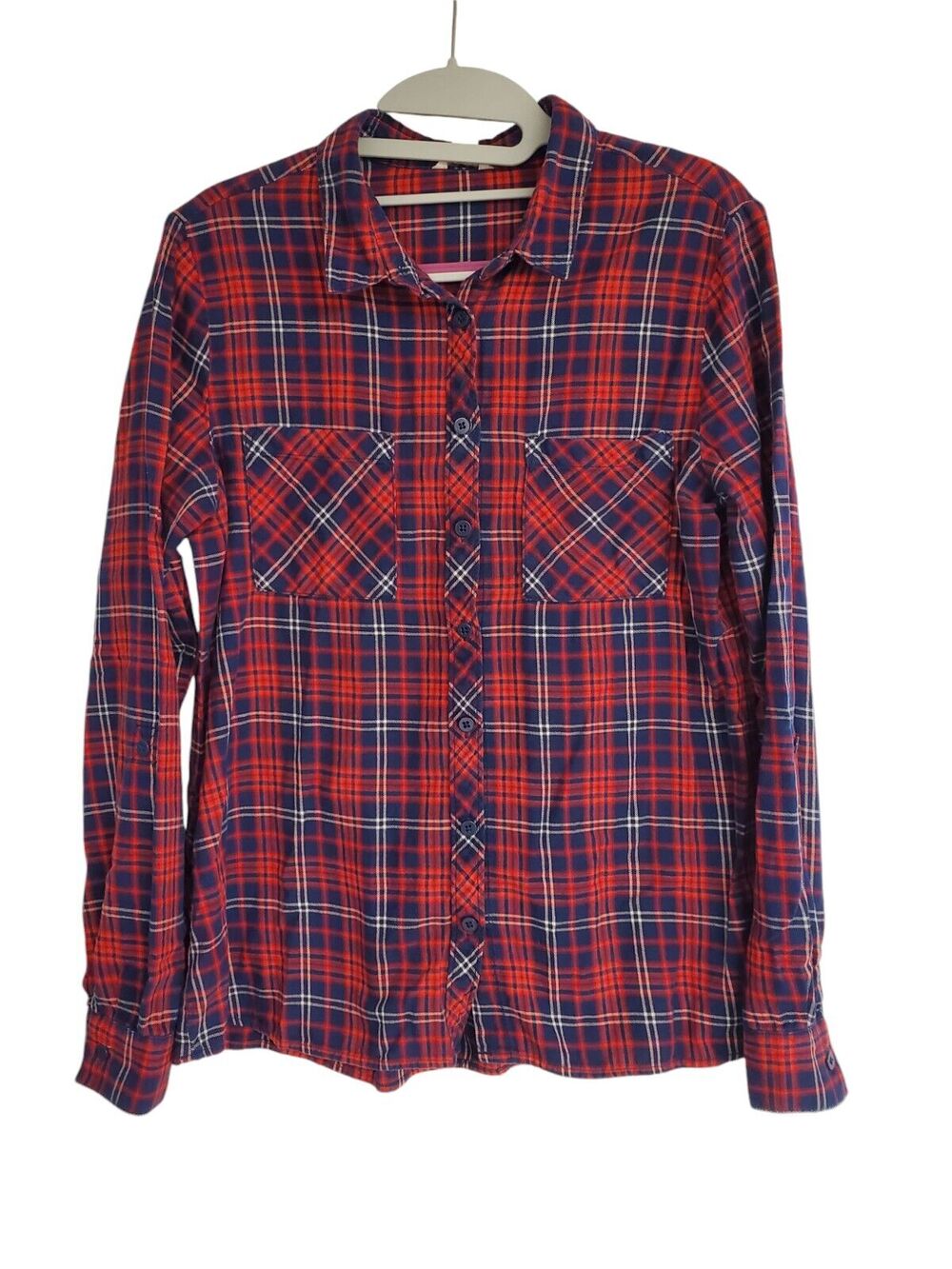 Women's Fossil Lightweight Plaid Flannel Button Down w/ Ruffle Back | Size Small